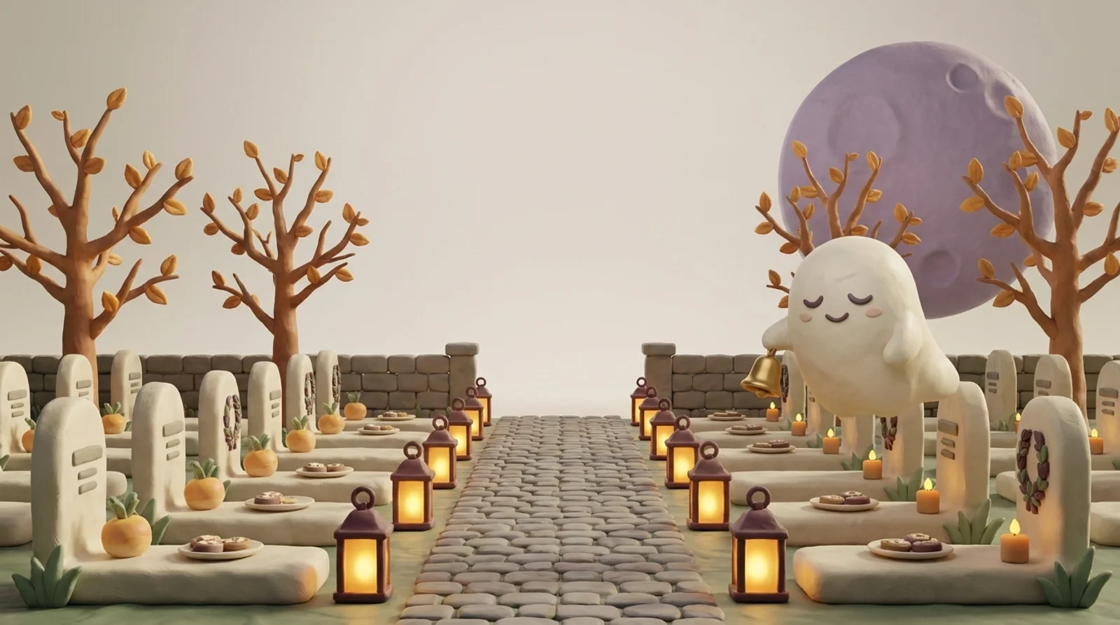 Gentle ghosts and warm lanterns in Dearly's autumn garden