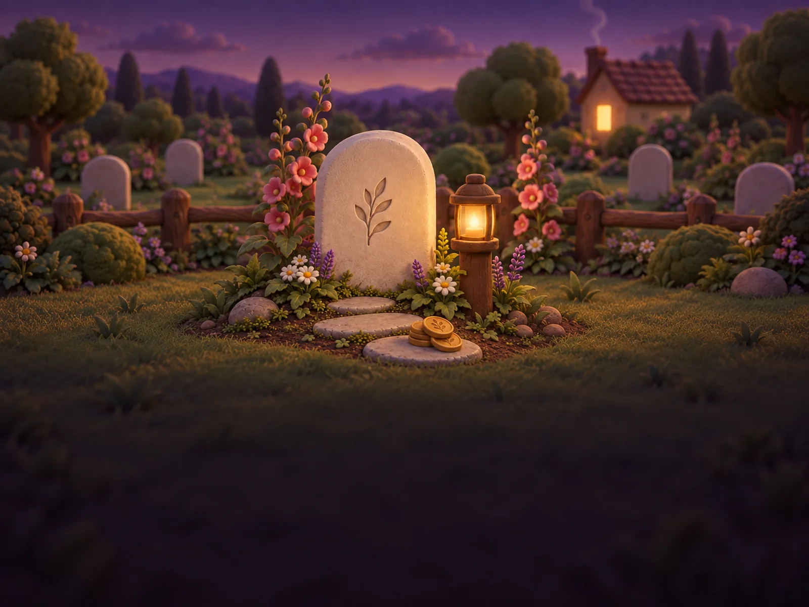 Dusk settles over the flower beds and quiet paths of Dearly