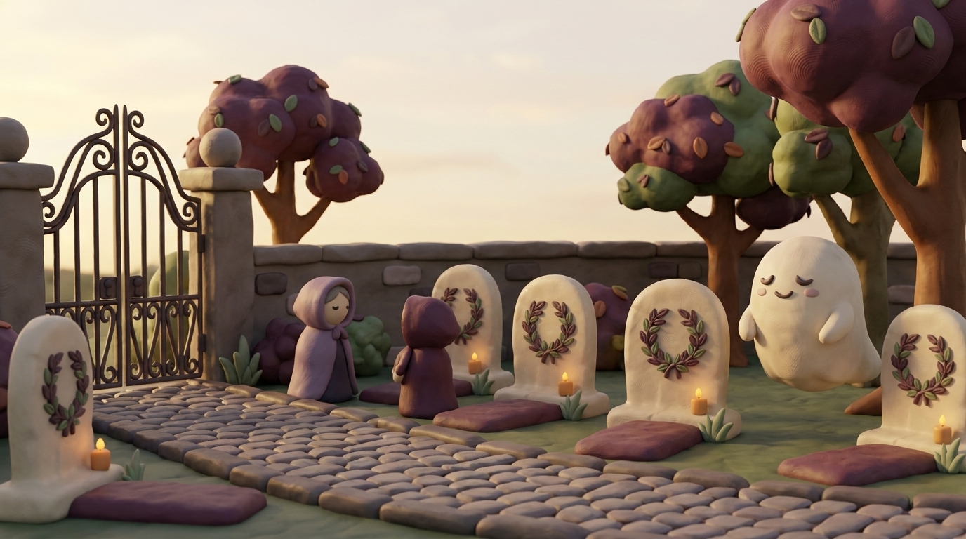 Dearly's painted cemetery and friendly ghost key art