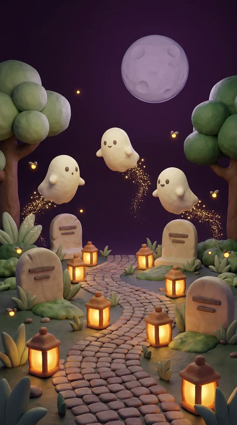 Dearly at night with friendly ghosts