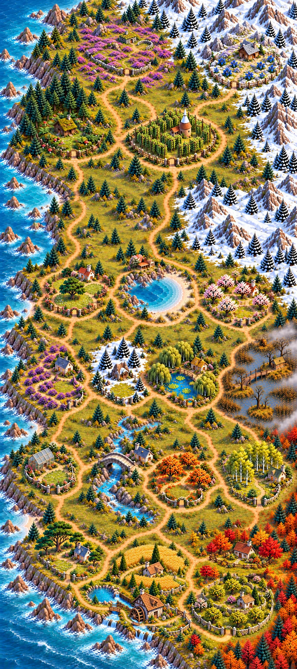 A glimpse of Dearly's winding country paths, with gardens between woodland, orchards, and water
