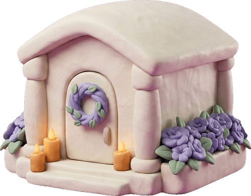 A completed family memorial with flowers and candles